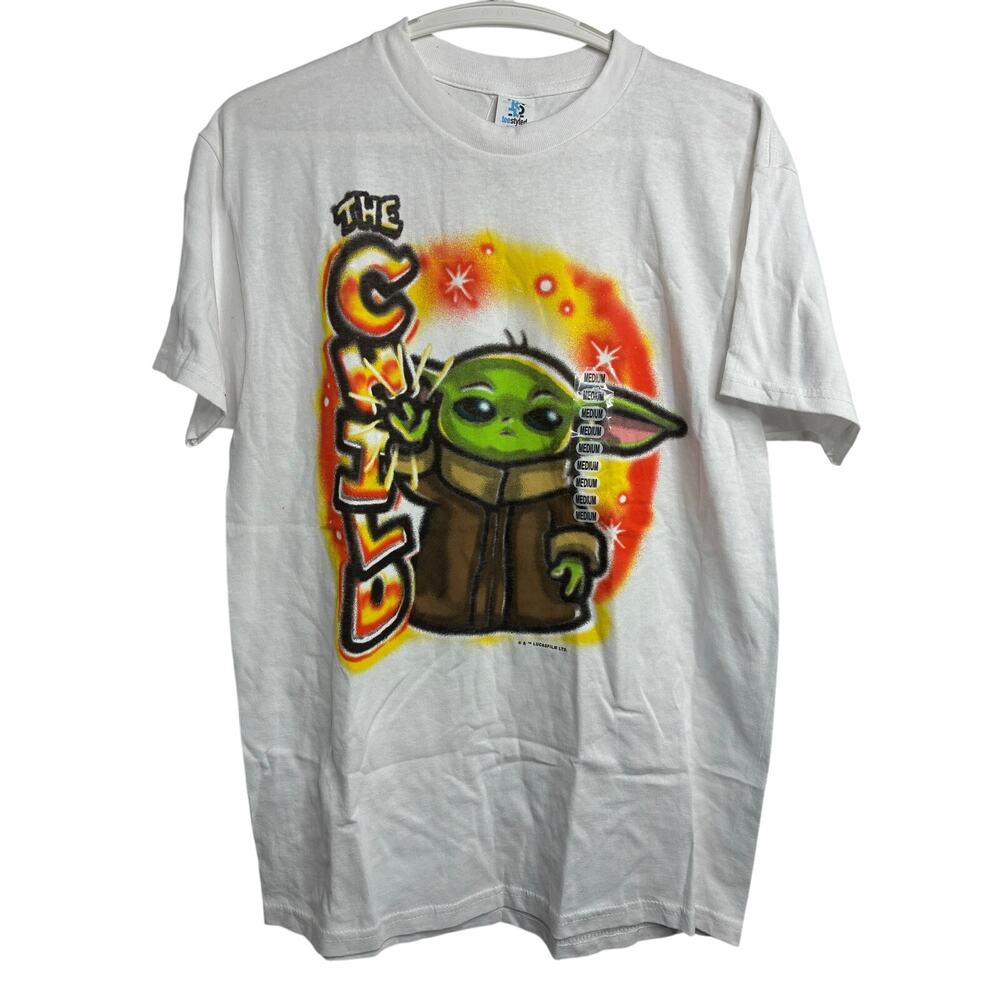 Star Wars Men's White T-Shirt Baby Yoda Medium With The Child Printed at Front